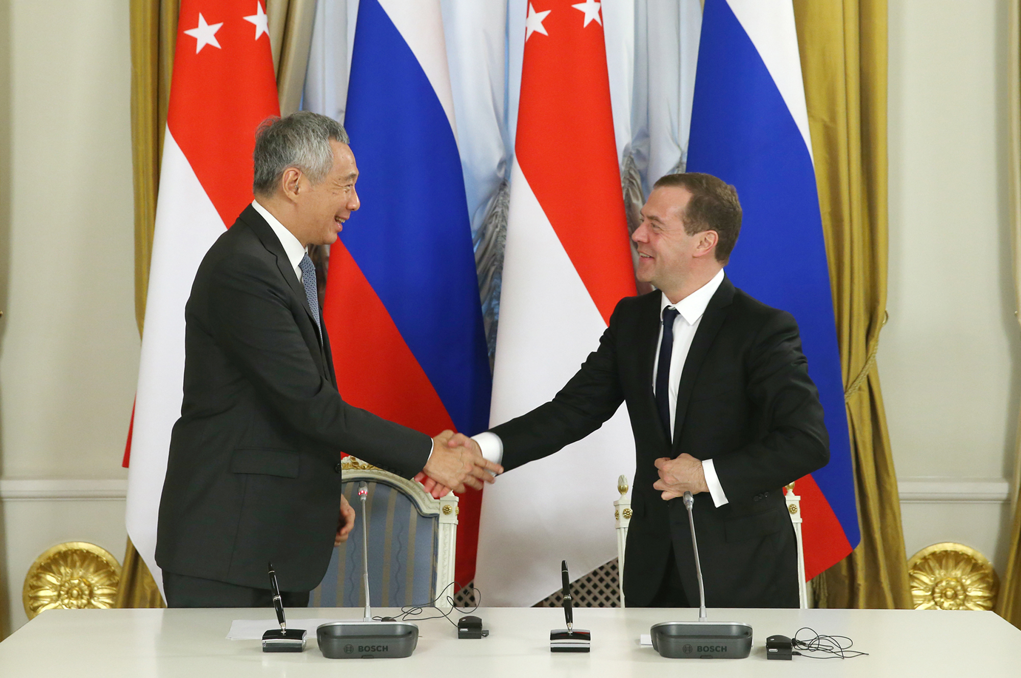 PM Lee Hsien Loong  at press conference with Russian PM Dmitry Medvedev on 19 May 2016 (ST Photo. Copyright Singapore Press Holdings Limited. Reproduced with permission)