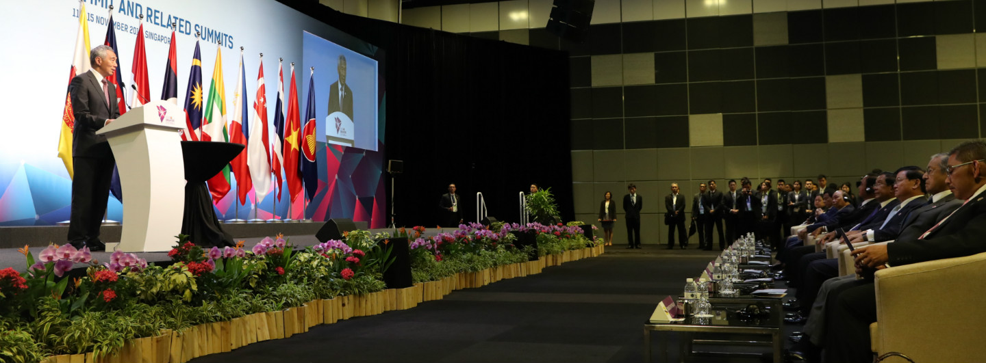 PM Lee Hsien Loong speaking at the Closing Ceremony of the 33rd ASEAN Summit and Related Summits.