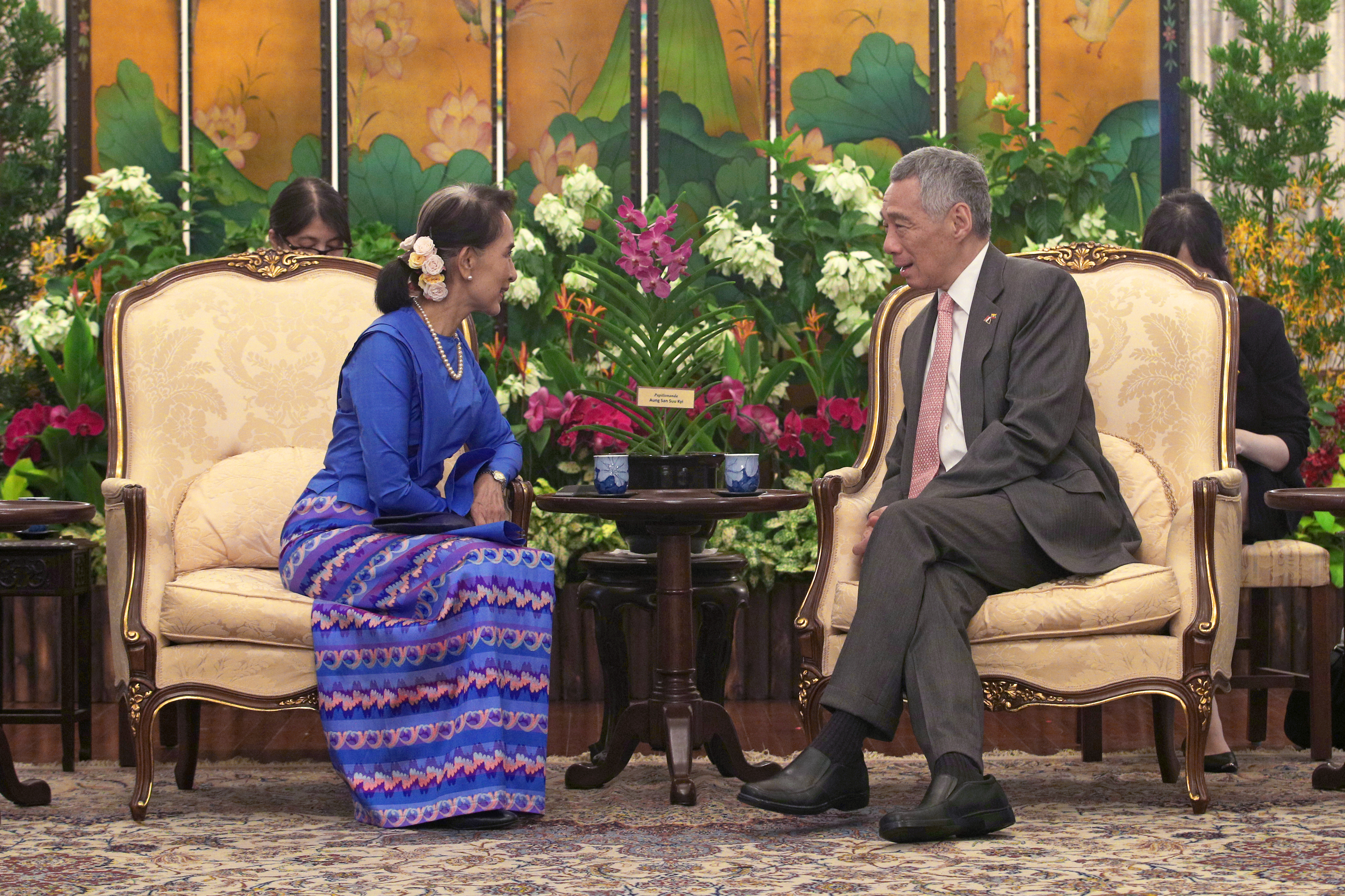 PM Lee Hsien Loong meeting Myanmar State Councillor Aung San Suu Kyi on 21 Aug 2018 (MCI Photo by Chwee)