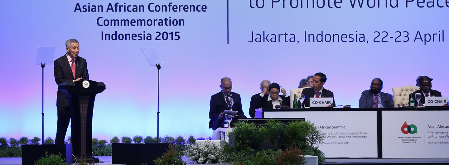 Prime Minister Lee Hsien Loong speaks at the Asia-Africa Summit in Jakarta, Indonesia, on 22 April 2015 (MCI Photo by Terence Tan)