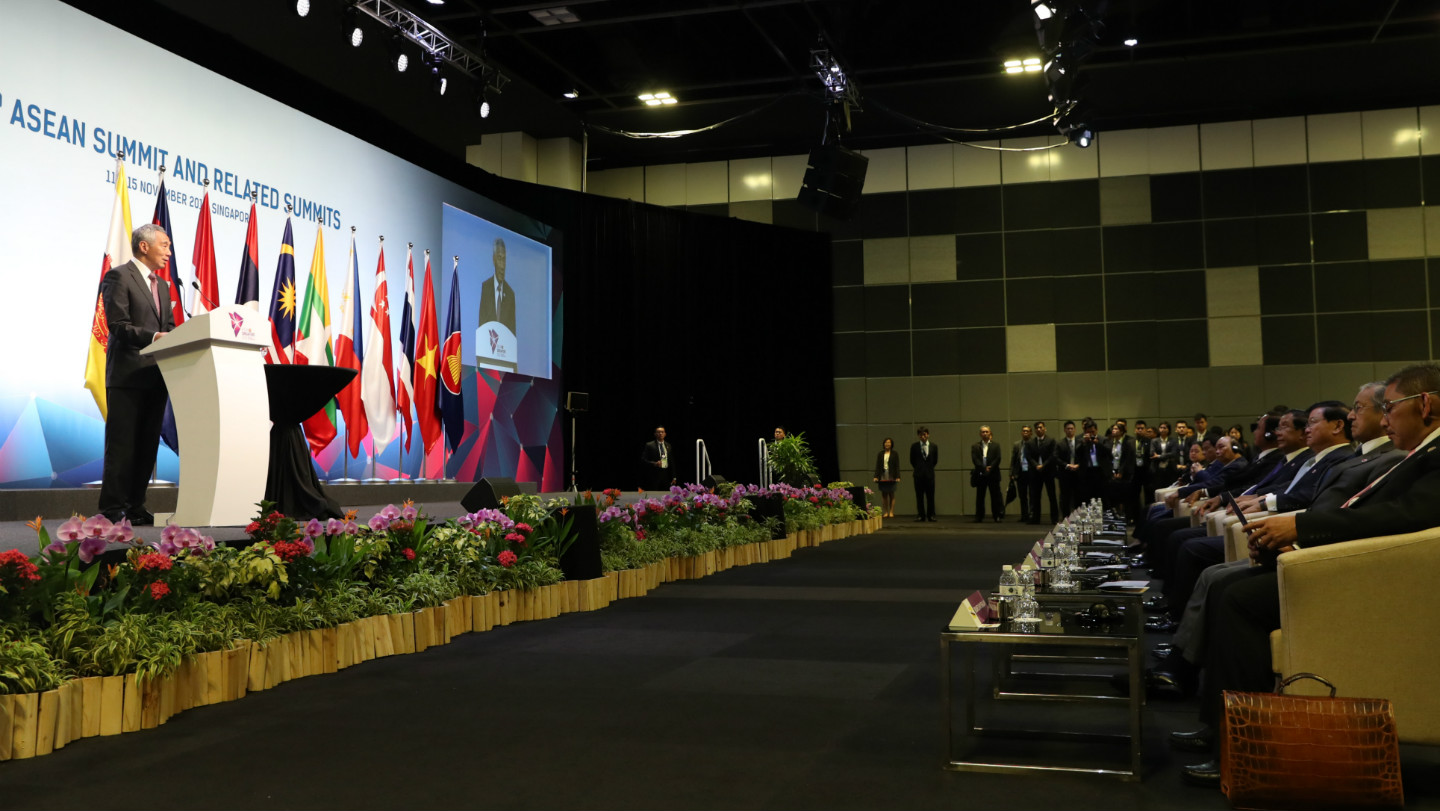 PM Lee Hsien Loong speaking at the Closing Ceremony of the 33rd ASEAN Summit and Related Summits.