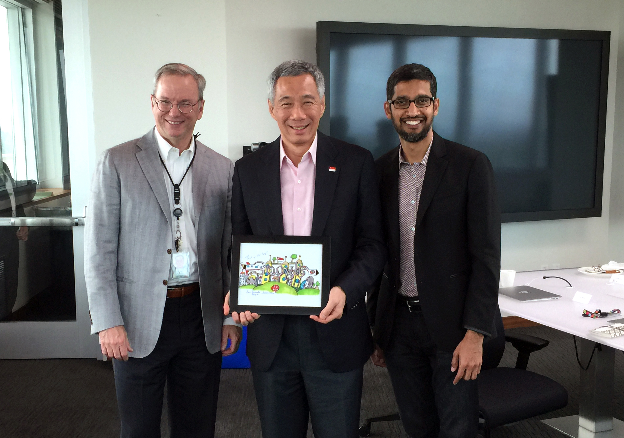 PM Lee with Eric Schmidt and Sundar Pichai in February 2016 (PMO Photo)