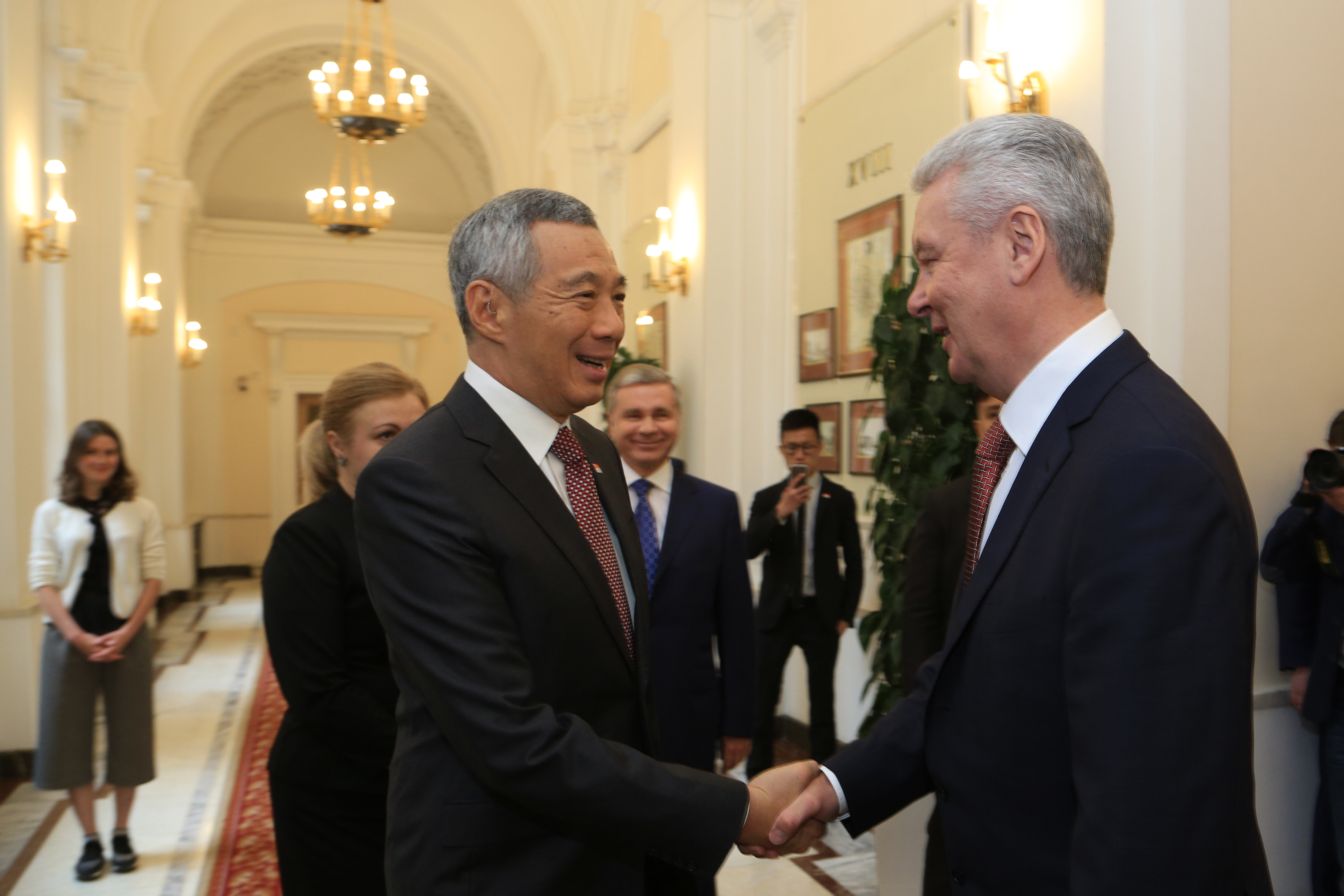 PM Lee Hsien Loong met the Mayor of Moscow Sergei Sobyanin in Russia on 18 May 2016 (MCI Photo by Kenji Soon) 