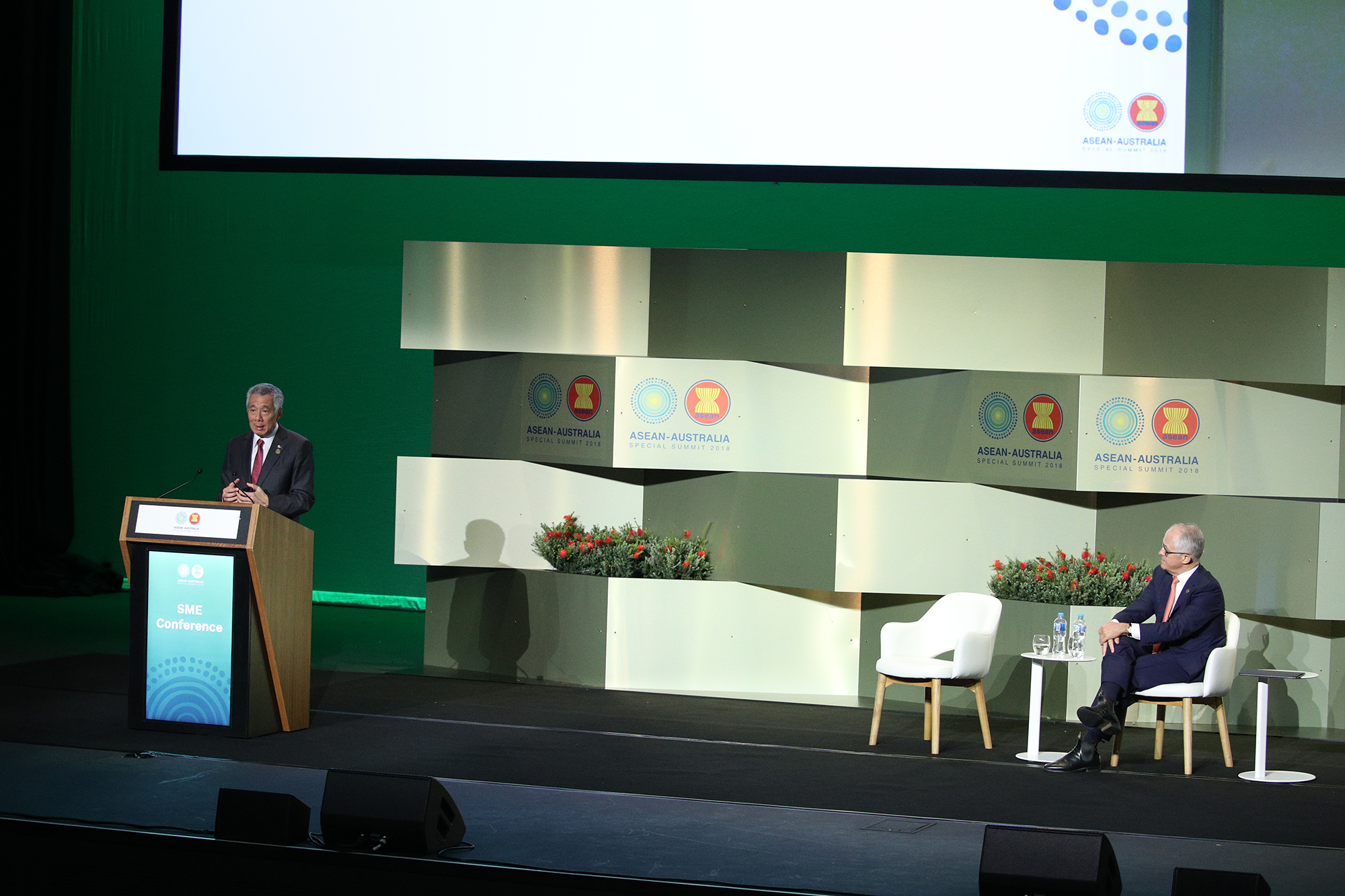 PM Lee delivering an opening speech at the Small and Medium Enterprise (SME) Conference of the ASEAN-Australia Business Summit in March 2018 (MCI Photo by Chwee)